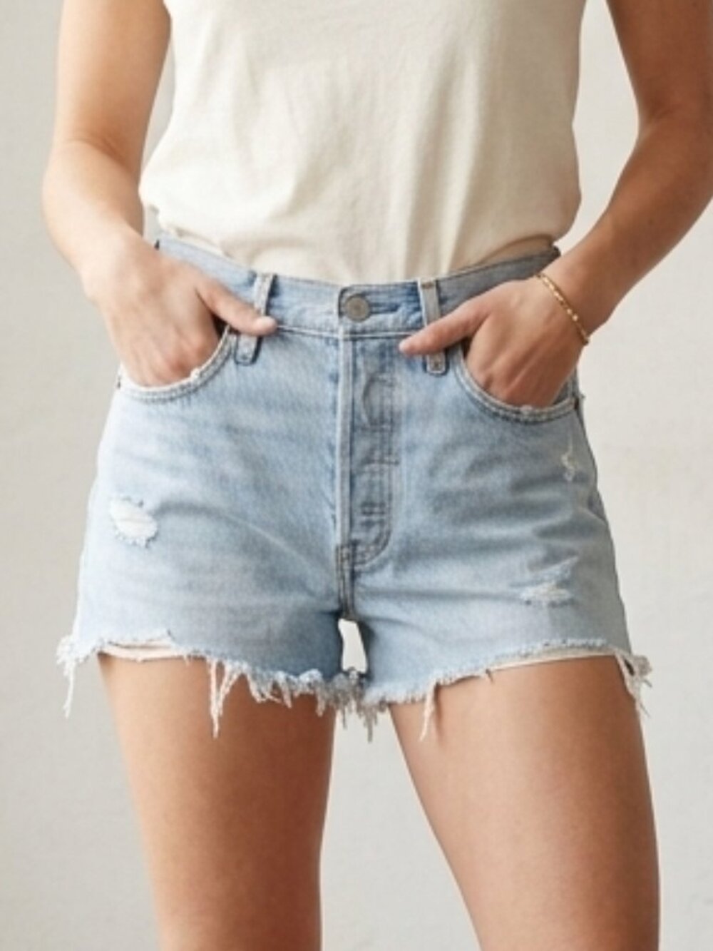Levi's 501 Original High Rise Distressed Light Wash Denim Cutoff Shorts Size W29